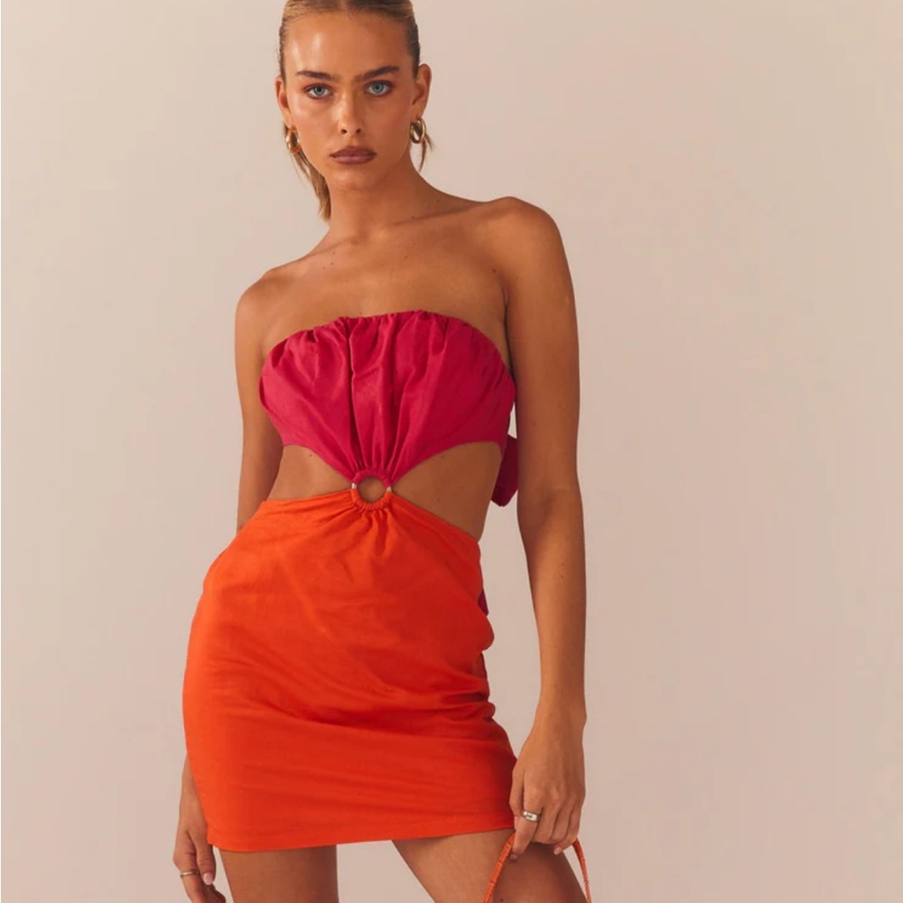 Peppermayo - Cut You Out Linen Mini Dress - Sunset Splice